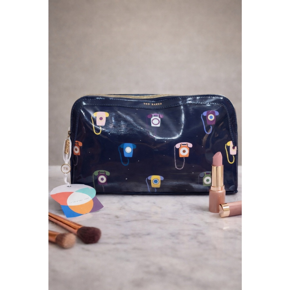 Ted Baker Phone Print Cosmetic Makeup Bag NWT
